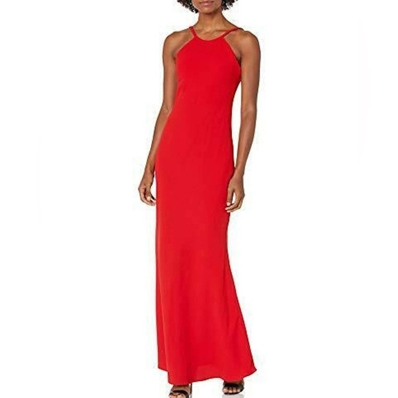 Calvin Klein Red Halter Neck Maxi Formal Sexy Gown Dress - Picture 1 of 7